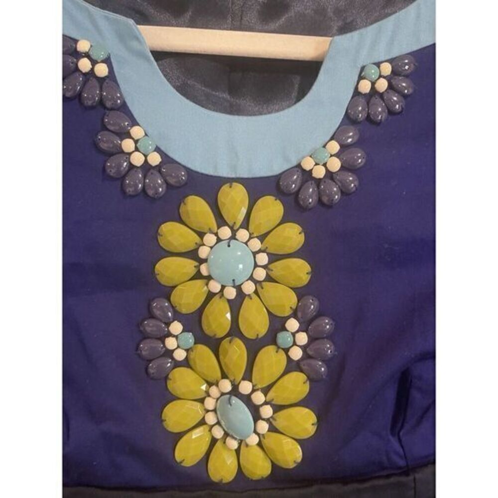 Boden Womens Sheath Dress Sleeveless Embroidered Beaded Detail Blue Sz 6P